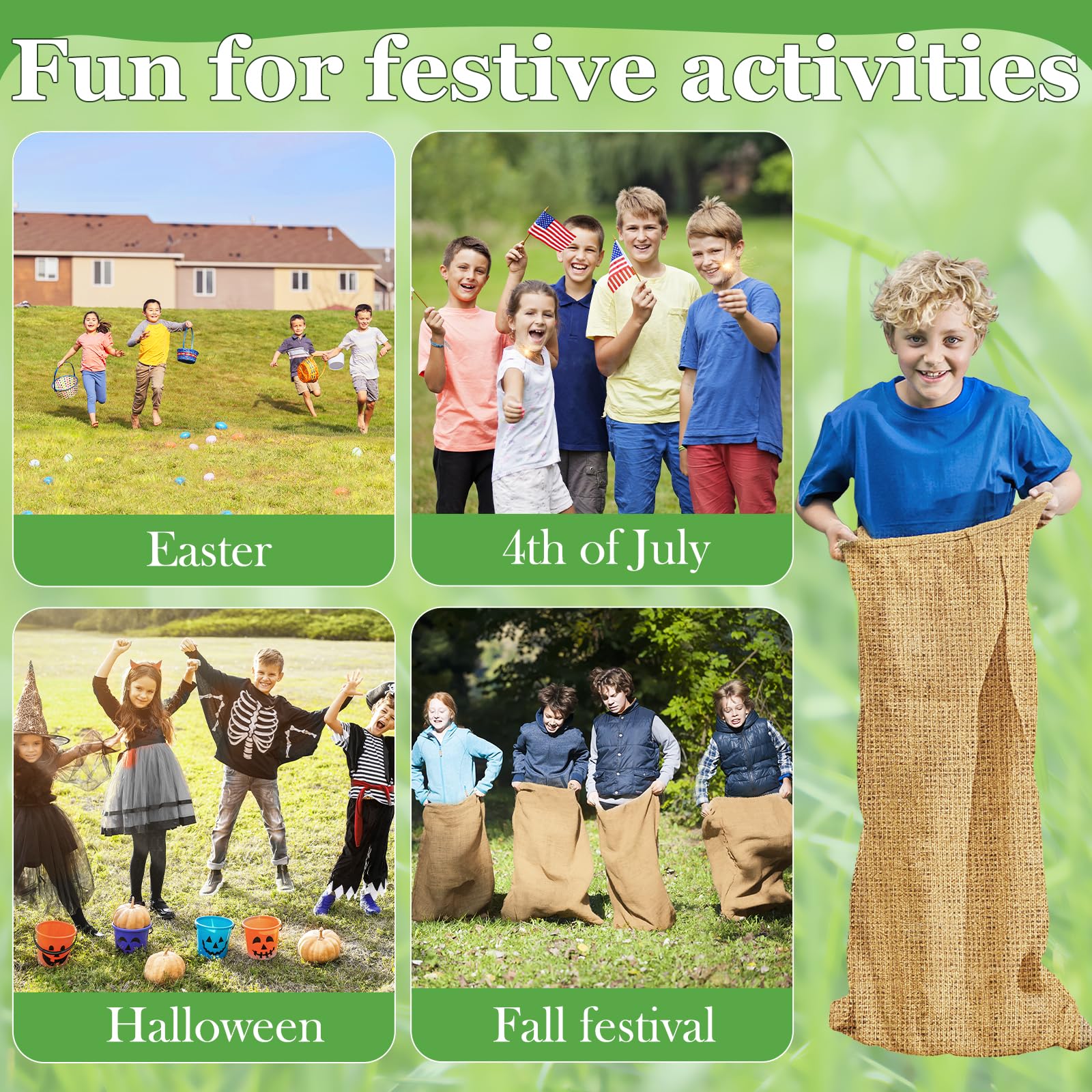 CWLAKON 6-Pack Large Burlap Sack Race Bags for Kids & Adults – Outdoor Field Day & Party Games