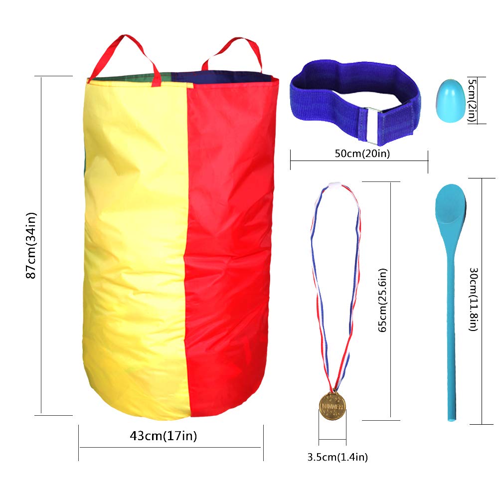 CWLAKON Outdoor Yard Games Kit - Sack Race Bags, Egg & Spoon, 3-Legged Race Bands