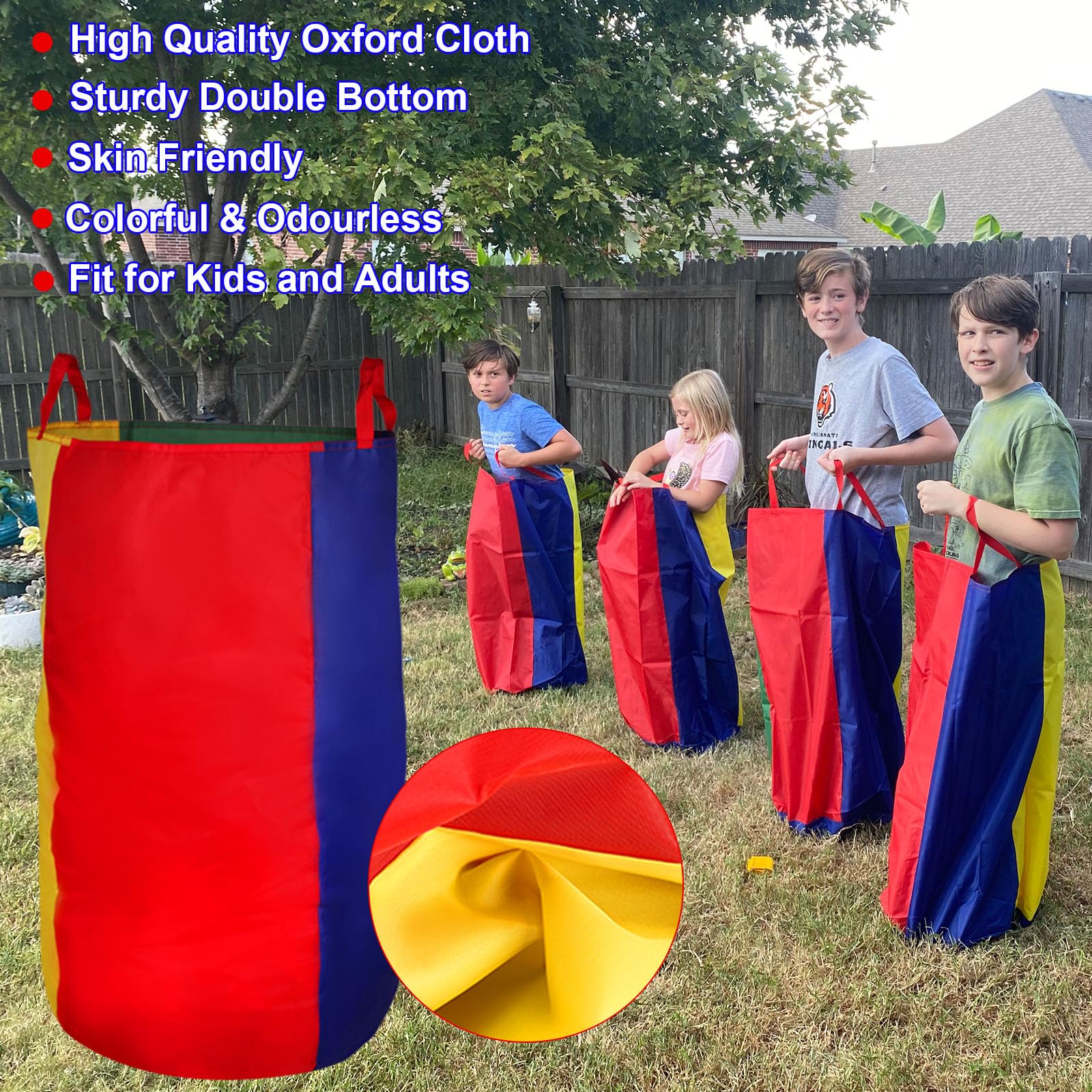 CWLAKON Outdoor Yard Games Kit - Sack Race Bags, Egg & Spoon, 3-Legged Race Bands