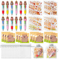 CY2SIDE Capybara Stationery Party Gift Set – 24-Pack Fun Animal 4-in-1 Pens, Sticky Notes, Stickers & Organza Bags