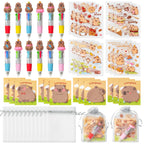 CY2SIDE Capybara Stationery Party Gift Set – 24-Pack Fun Animal 4-in-1 Pens, Sticky Notes, Stickers & Organza Bags