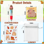 CY2SIDE Capybara Stationery Party Gift Set – 24-Pack Fun Animal 4-in-1 Pens, Sticky Notes, Stickers & Organza Bags