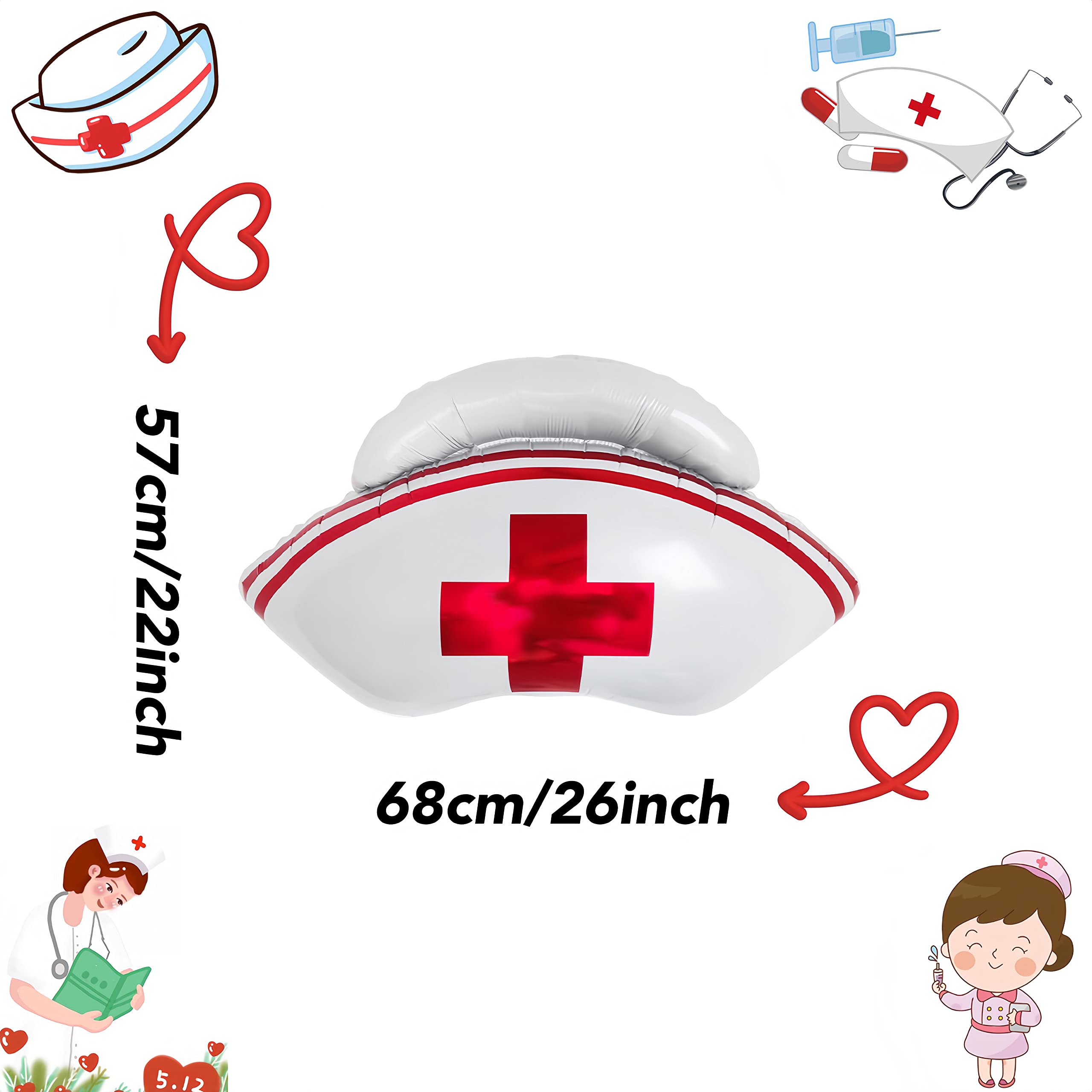 CYMYLAR Nurse Cap Balloons 3-Pack – Graduation Decorations for Nurses & Nursing School Celebrations