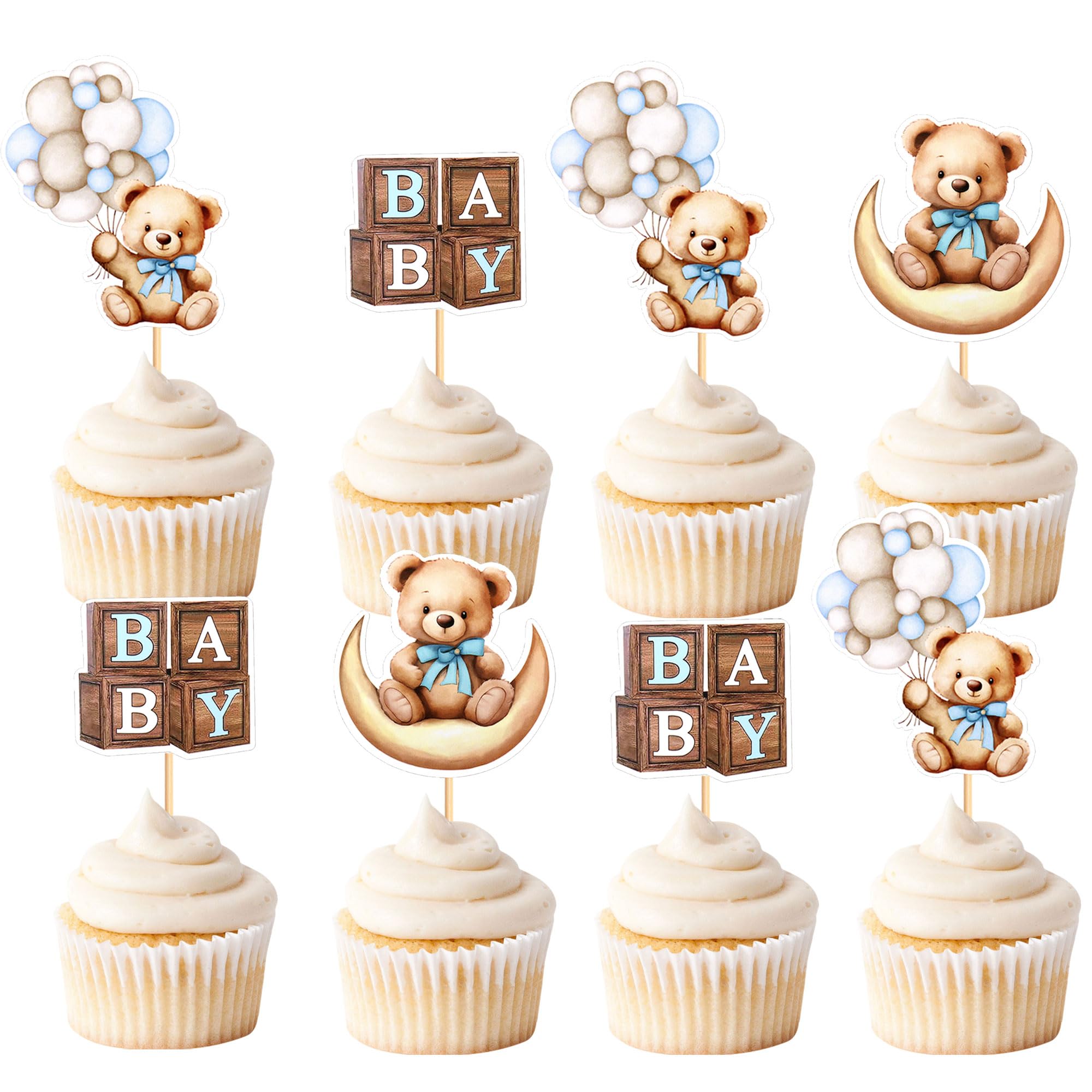 Cyodoos 36 PCS Baby Shower Bear Cupcake Toppers - Bear Theme Party Decorations