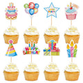 Cyodoos 24pc Colorful Happy Birthday Cupcake Toppers | Kids Party Decor