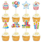 Cyodoos 24pc Colorful Happy Birthday Cupcake Toppers | Kids Party Decor