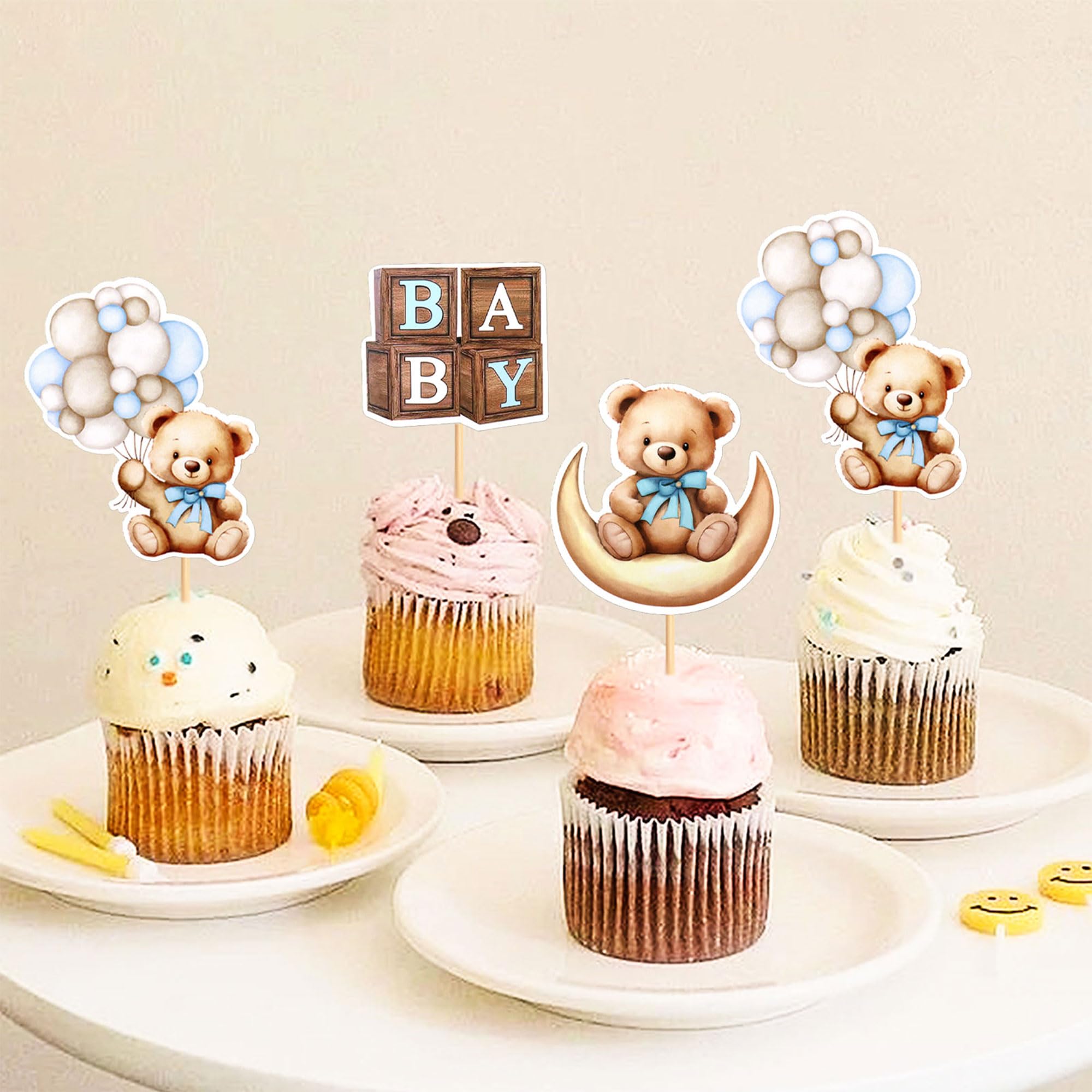 Cyodoos 36 PCS Baby Shower Bear Cupcake Toppers - Bear Theme Party Decorations