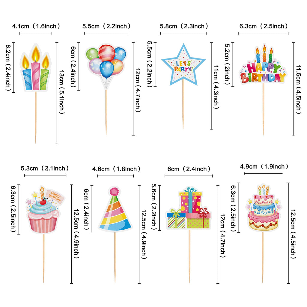 Cyodoos 24pc Colorful Happy Birthday Cupcake Toppers | Kids Party Decor