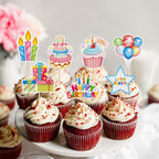 Cyodoos 24pc Colorful Happy Birthday Cupcake Toppers | Kids Party Decor