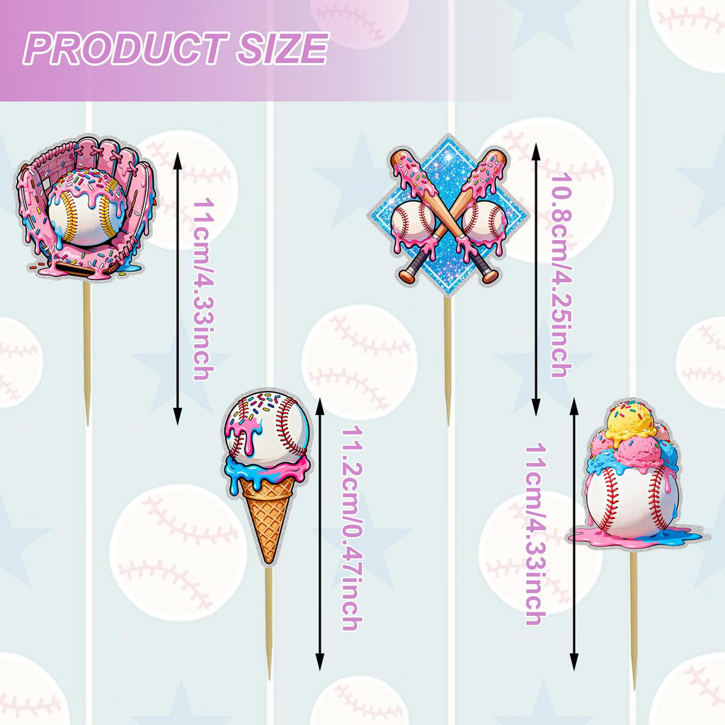 CYUXING 24Pcs Baseball Ice Cream Cupcake Decorations | Sports-Themed Cake Toppers