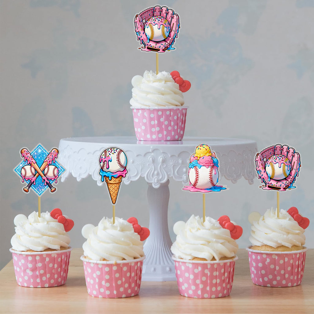 CYUXING 24Pcs Baseball Ice Cream Cupcake Decorations | Sports-Themed Cake Toppers