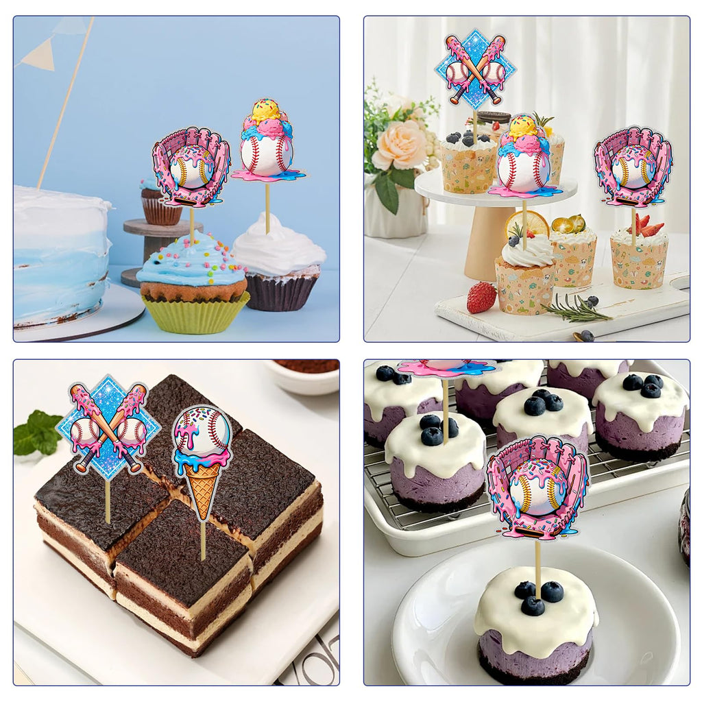 CYUXING 24Pcs Baseball Ice Cream Cupcake Decorations | Sports-Themed Cake Toppers