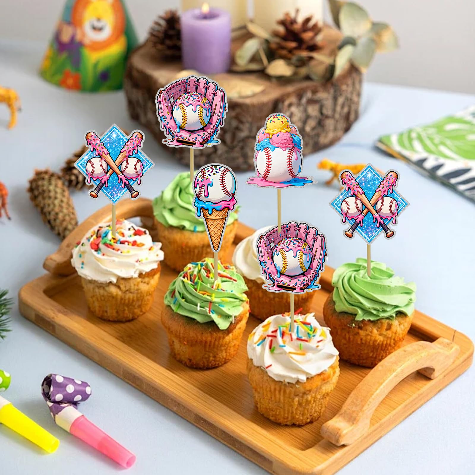 CYUXING 24Pcs Baseball Ice Cream Cupcake Decorations | Sports-Themed Cake Toppers