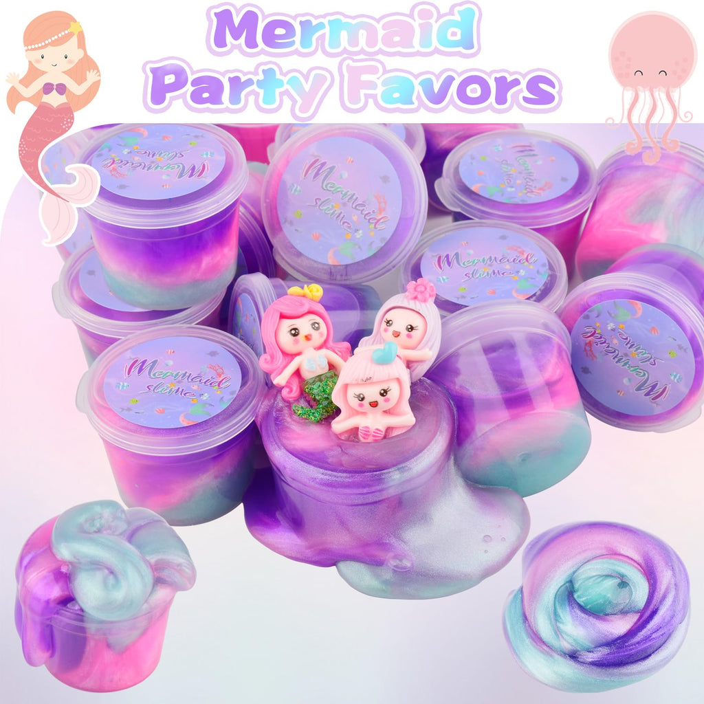 D'ALBA 48 Pack Mini Galaxy & Mermaid Slime Cups – Soft, Non-Stick Party Favors & Classroom Prizes