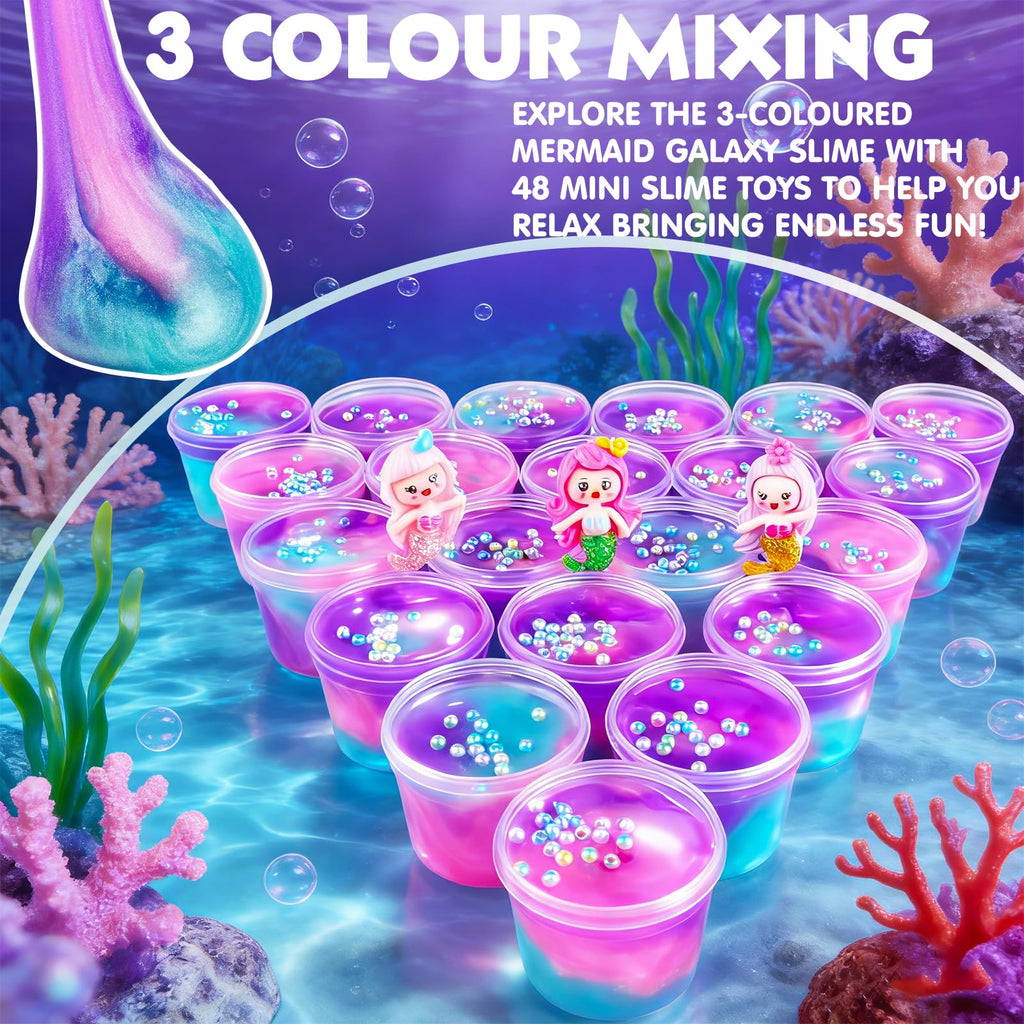 D'ALBA 48 Pack Mini Galaxy & Mermaid Slime Cups – Soft, Non-Stick Party Favors & Classroom Prizes