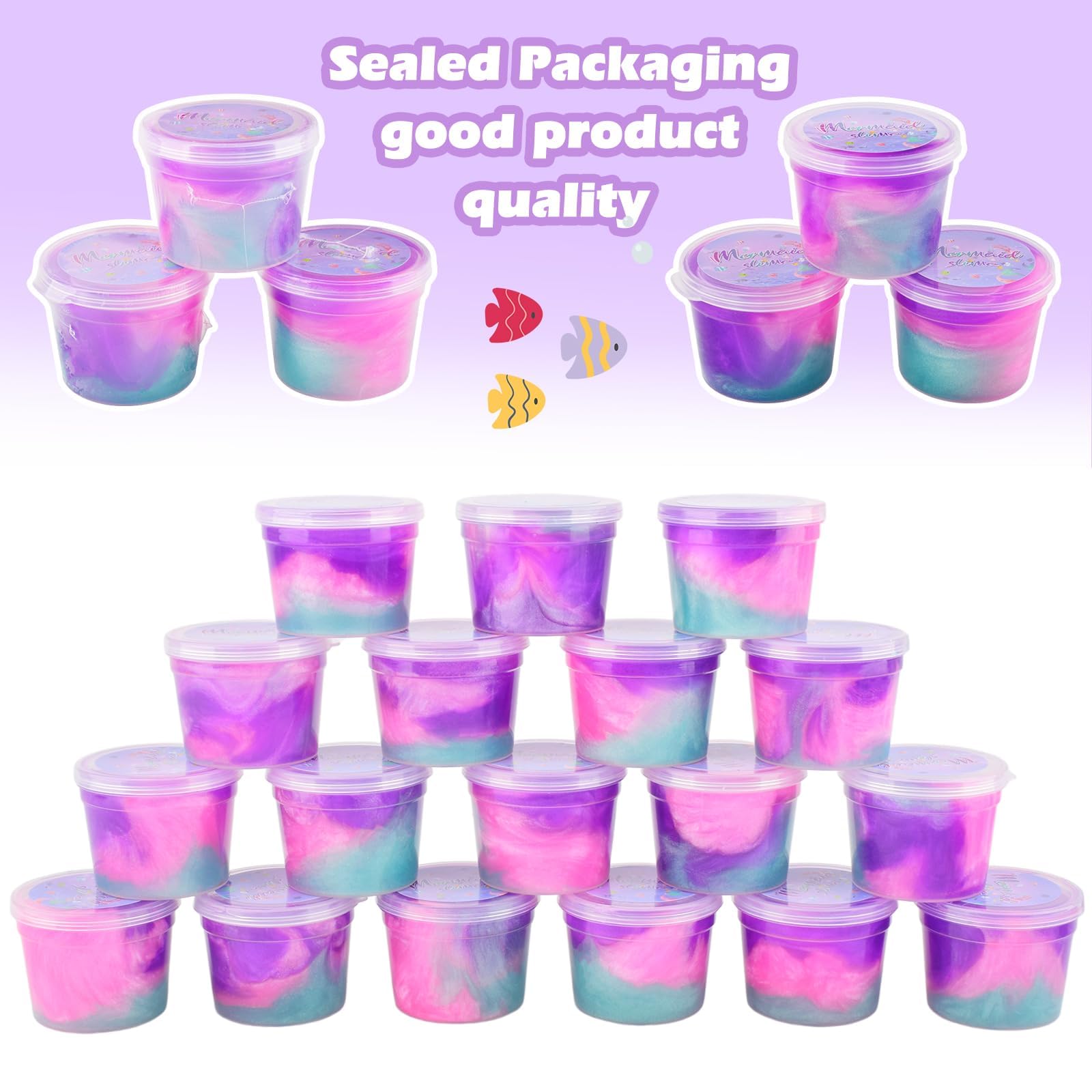 D'ALBA 48 Pack Mini Galaxy & Mermaid Slime Cups – Soft, Non-Stick Party Favors & Classroom Prizes