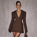 New-style Casual Slim-fit Suit Long-sleeve Bud-shaped Faux-pocket Dress