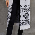 Jacquard Knit Sweater Jacket Casual Knitted Long Cardigan