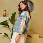 Hole Patched Denim Jacket Women