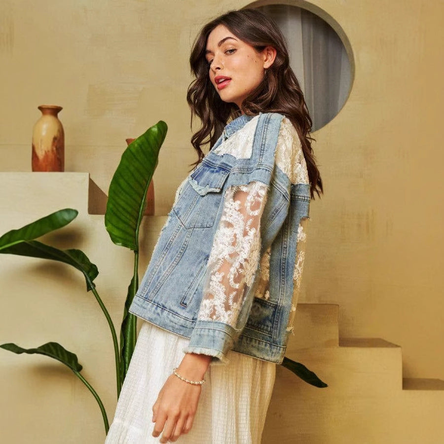 Hole Patched Denim Jacket Women