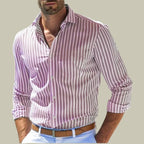 Ins Stripe Printed Long Sleeve Shirt Men Fashion Casual Lapel Button Top Clothing