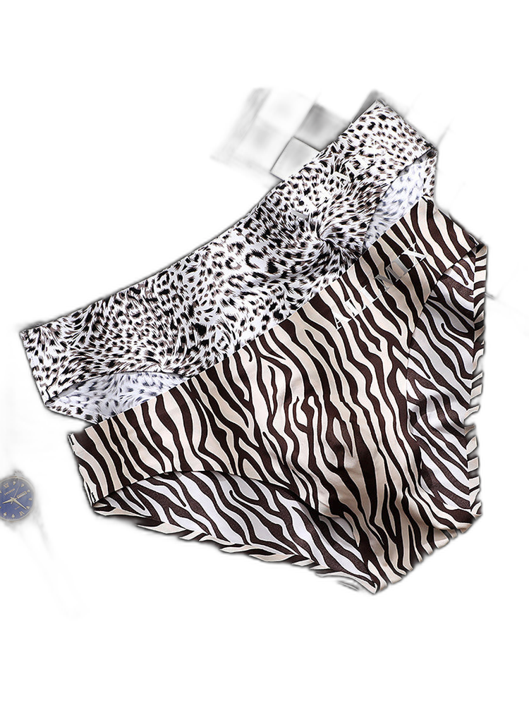3 Pack ALLMIX Men's 3D Pouch Sexy Leopard Print Ice Silk Briefs
