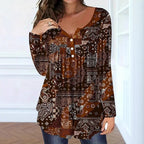 Loose-fit Buttoned V-neck Top Women's T-shirt