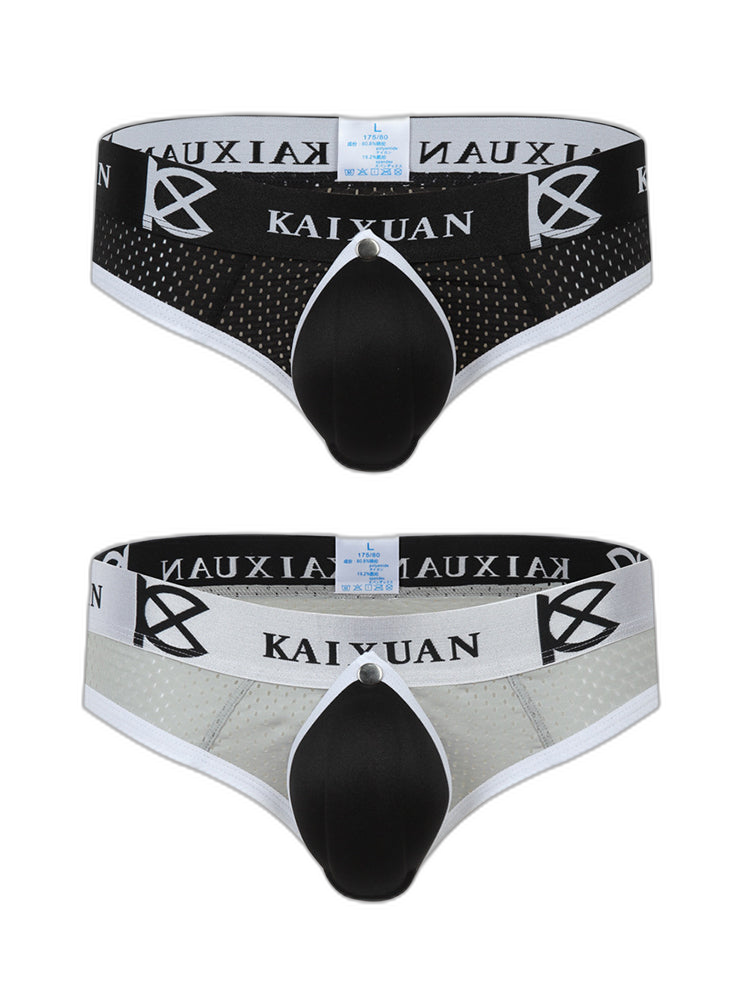 2 Pack Men's Breathable Mesh Removable U-Shaped Pocket Thongs