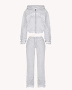 Ins Letter Sports Suit Zip-up Hooded Cropped Sweatshirt Top And Loose Drawstring Trousers Fashion Womens Clothing