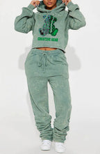 Casual Printed Hooded Short Sweatshirt Set