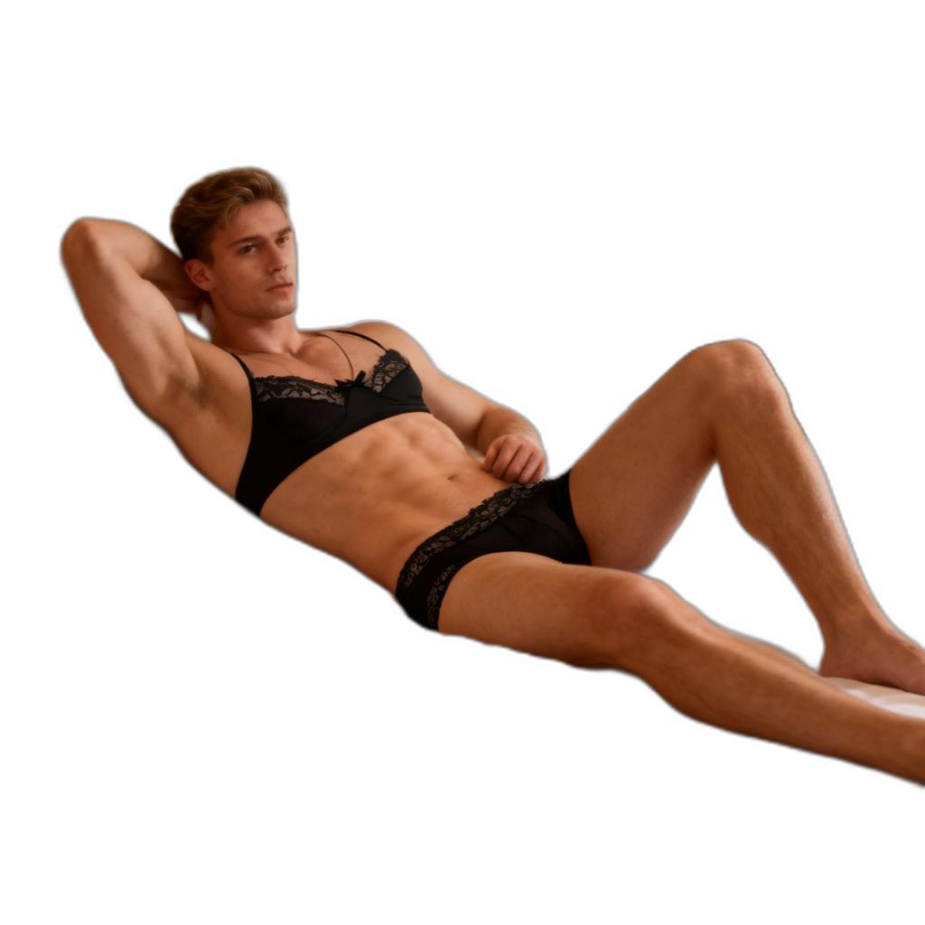 Mens Lace Lingerie Panties & Bra Set