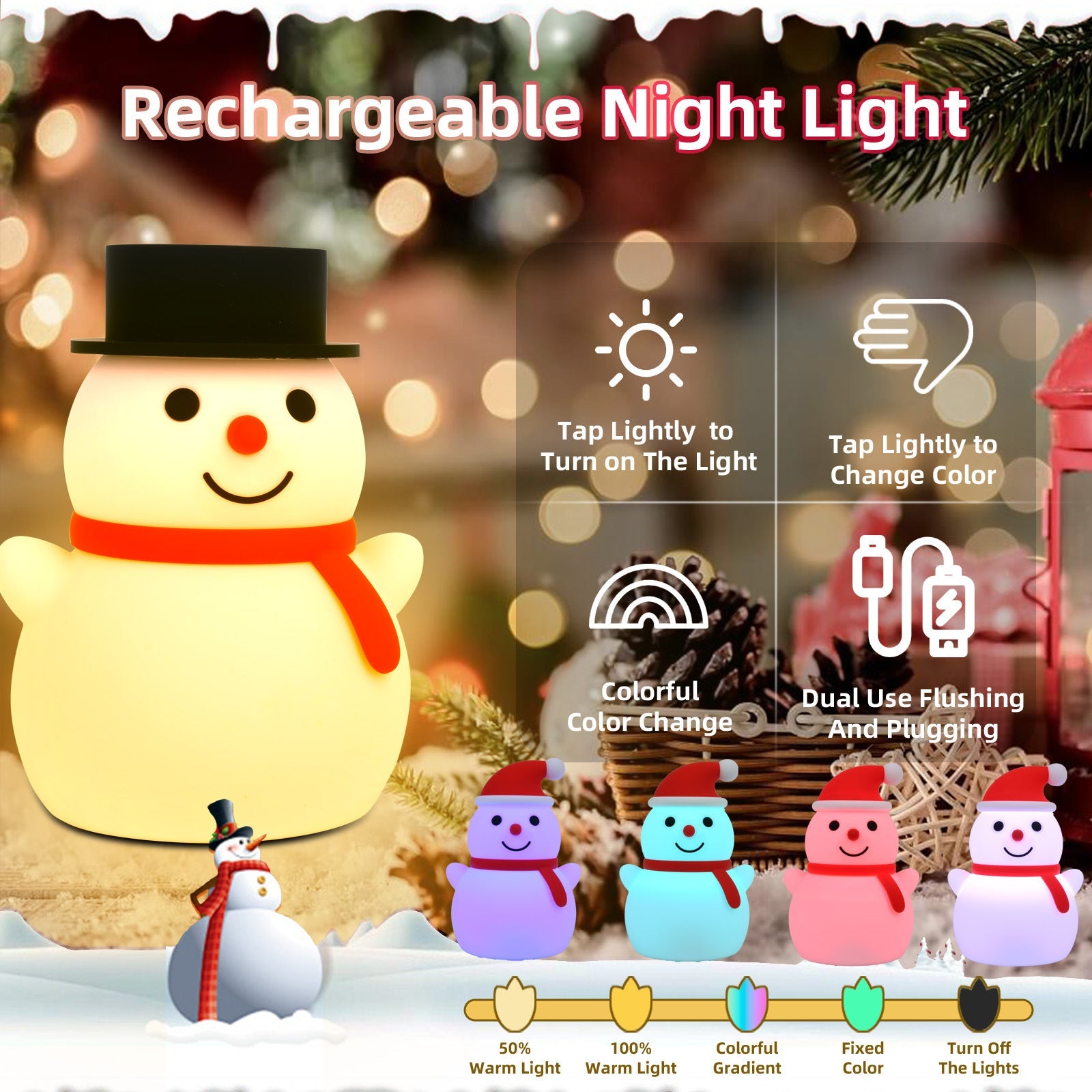 Christmas Snowman Silicone Touch Lamp with Remote Control - Color Changing LED Night Light