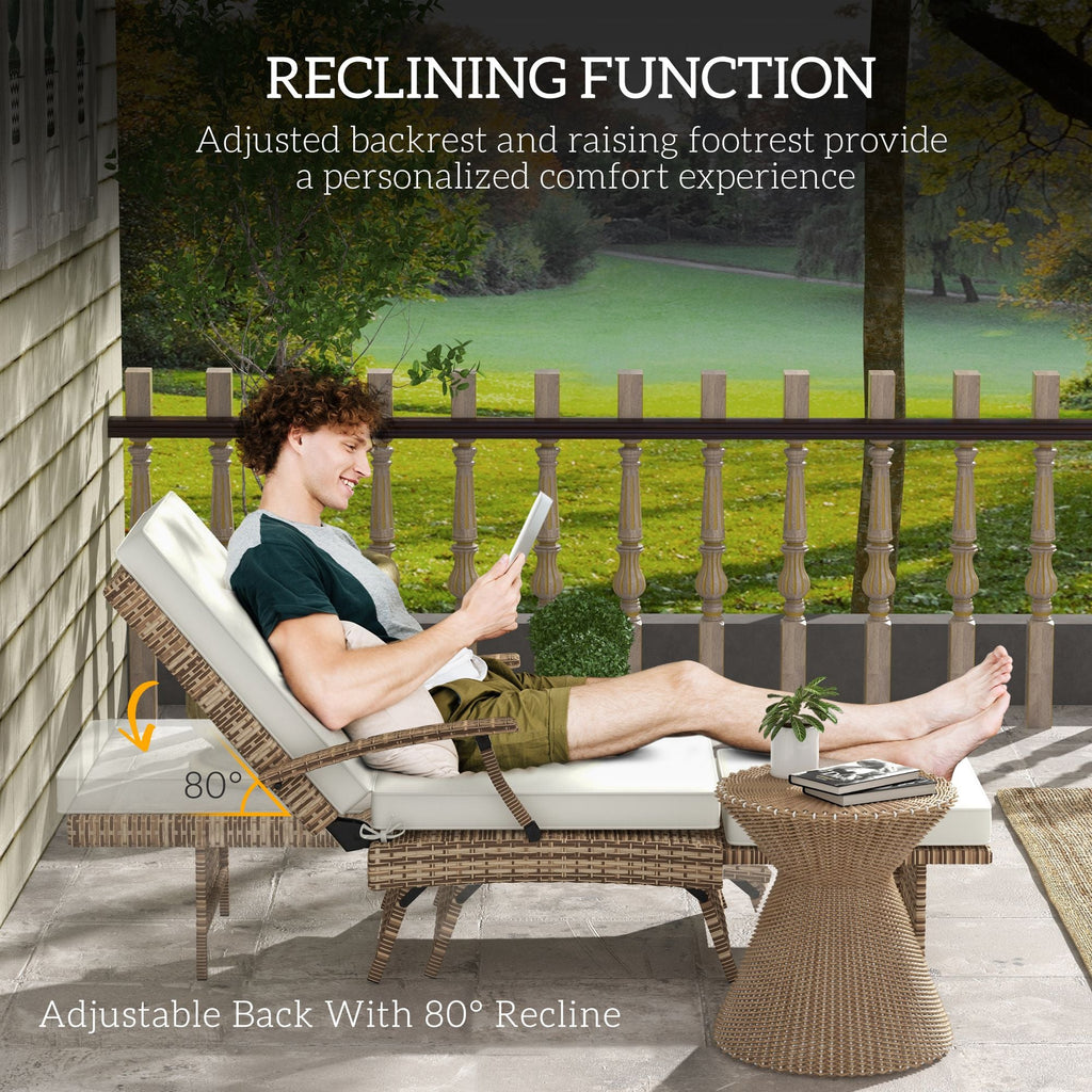 Outsunny Foldable Rattan Garden Recliner Chair w/ Cushion, Footrest
