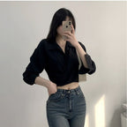 Bow-knot Midriff-baring Short Blouse For Women