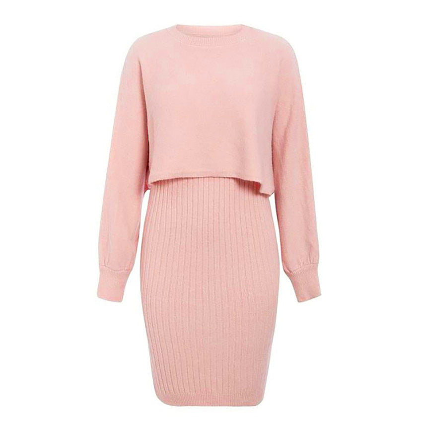 Solid Color Long-sleeved Knitted Sweater Dress