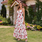 Women's V-neck Slip Dress With Bow And Floral Print