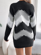 Women Casual Color Block Lantern Sleeve Sweater Dress