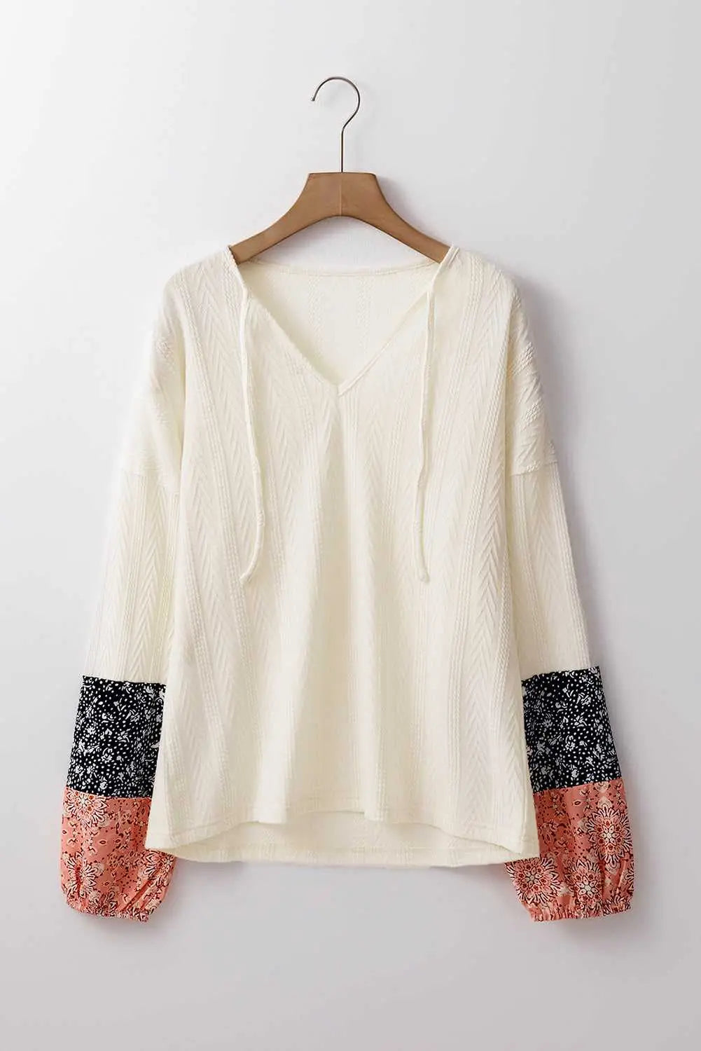 Floral Patchwork V-Neck Lace-Up Knit Blouse Women UK