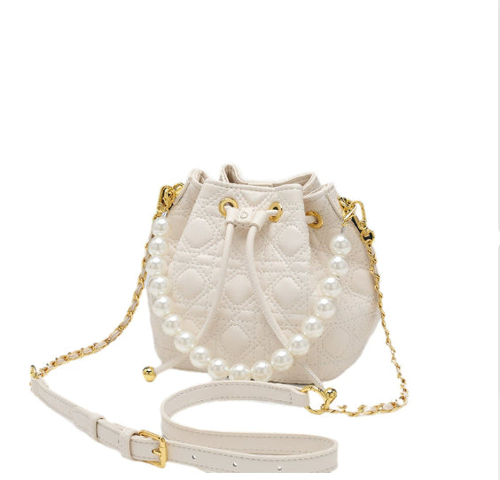 Cowhide Bucket Cloud Pearl Handbag
