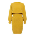 Solid Color Long-sleeved Knitted Sweater Dress