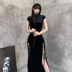Vintage Chinese-style Velvet Cheongsam-modified Dress