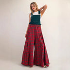 Women's Fashionable Loose-fit Slimming Plaid Overalls Pants