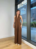 Neck-strap Lace-up Sleeveless Waist-cinching Top Sexy Jumpsuit