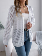 Women Casual Solid Color Hollow Out Long Sleeve Cardigan Sweater