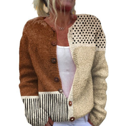 Women's Retro 3D Digital Print Cardigan Sweater Coat