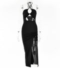 Sexy Halterneck Lace-up Split Dress Summer Y2K Fashion Party Baech Long Dresses For Womens Clothing