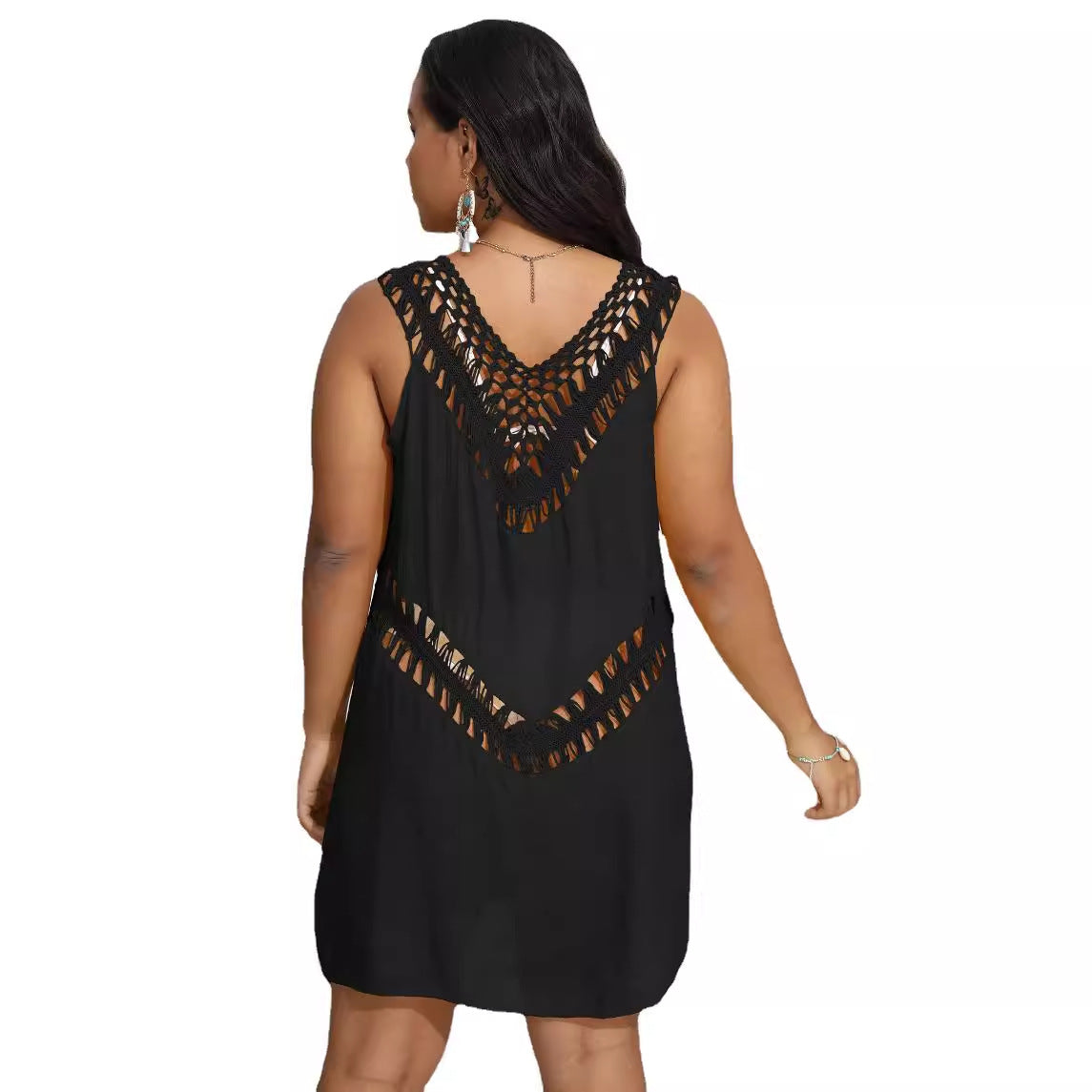 Womens Hand-Crocheted Patchwork Vest Dress Beach Bikini Cover-Up