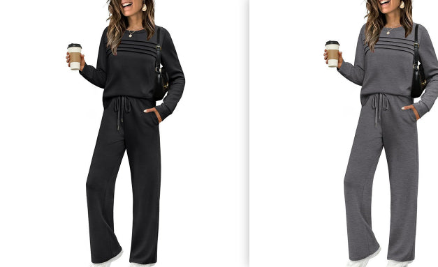 Women's Casual Elastic Waist Trousers Wide-leg Pants