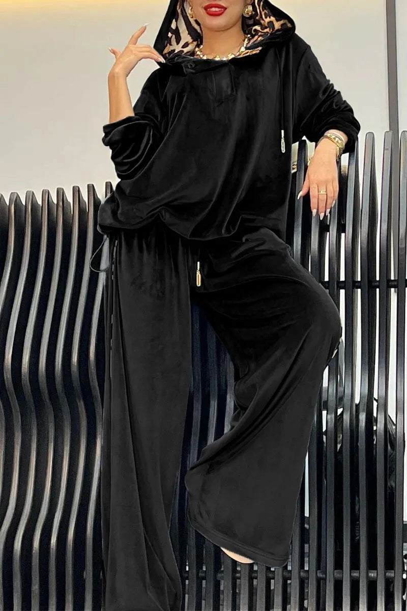 Loose Casual Two-piece Suit Leopard Print Hoodie And Pants Suit For Women