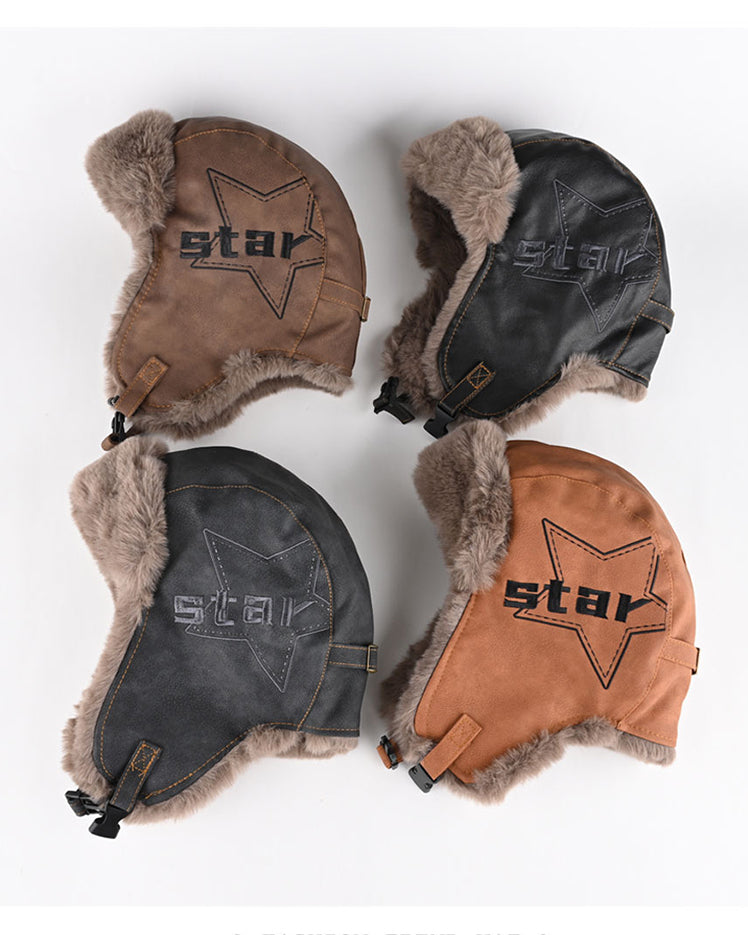 Vintage Leather Earflap Aviator Hat